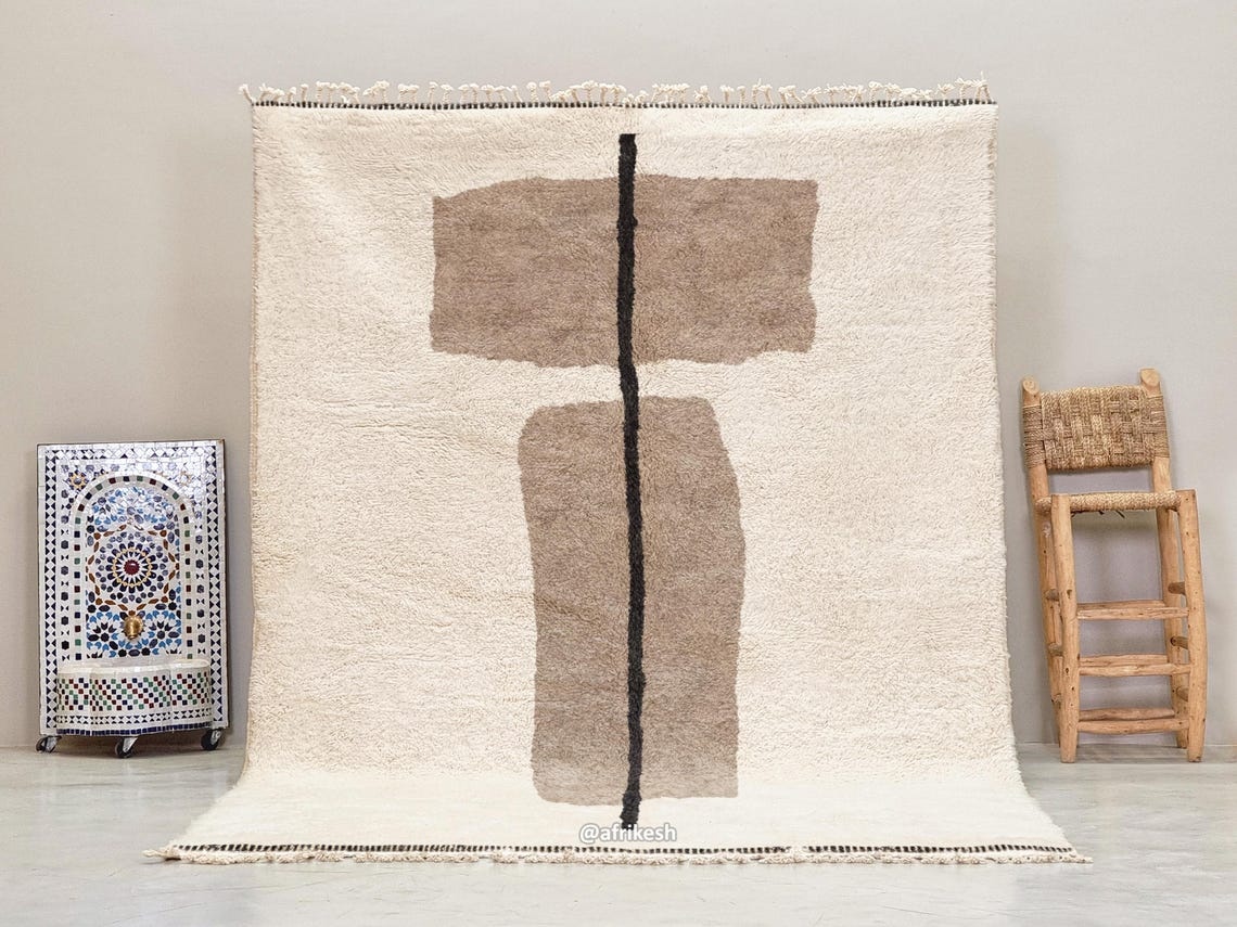 Jawhara– Beige and White Rug – Beni Ourain Abstract Custom Rug - Image 2