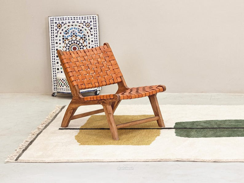 Jawhara–  Green and Mustard Rug – Beni Ourain Abstract Custom Rug - Image 4