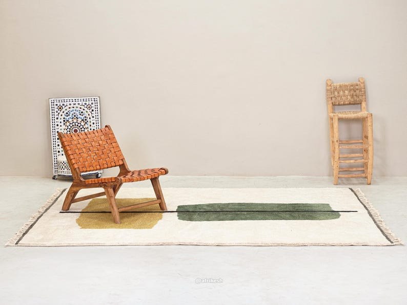 Jawhara–  Green and Mustard Rug – Beni Ourain Abstract Custom Rug - Image 3