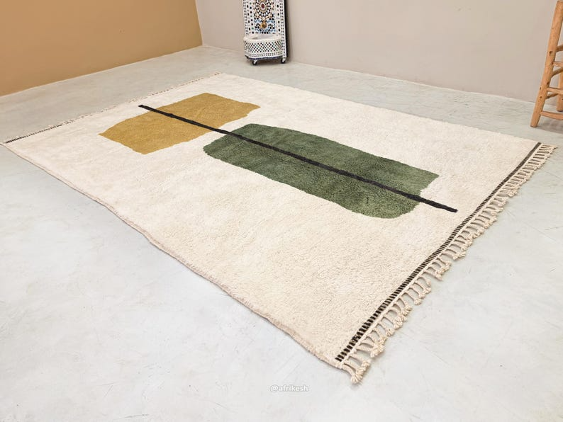 Jawhara–  Green and Mustard Rug – Beni Ourain Abstract Custom Rug - Image 2