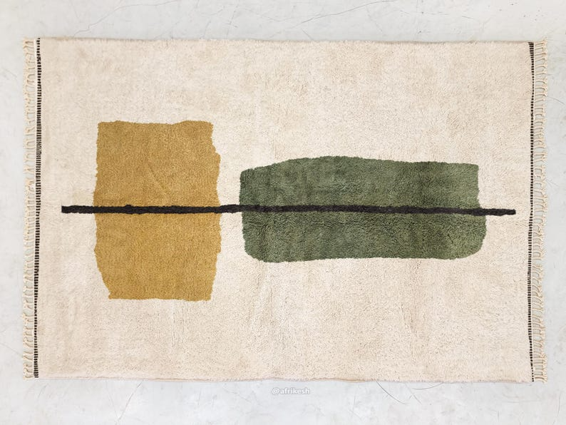 Jawhara–  Green and Mustard Rug – Beni Ourain Abstract Custom Rug - Image 6