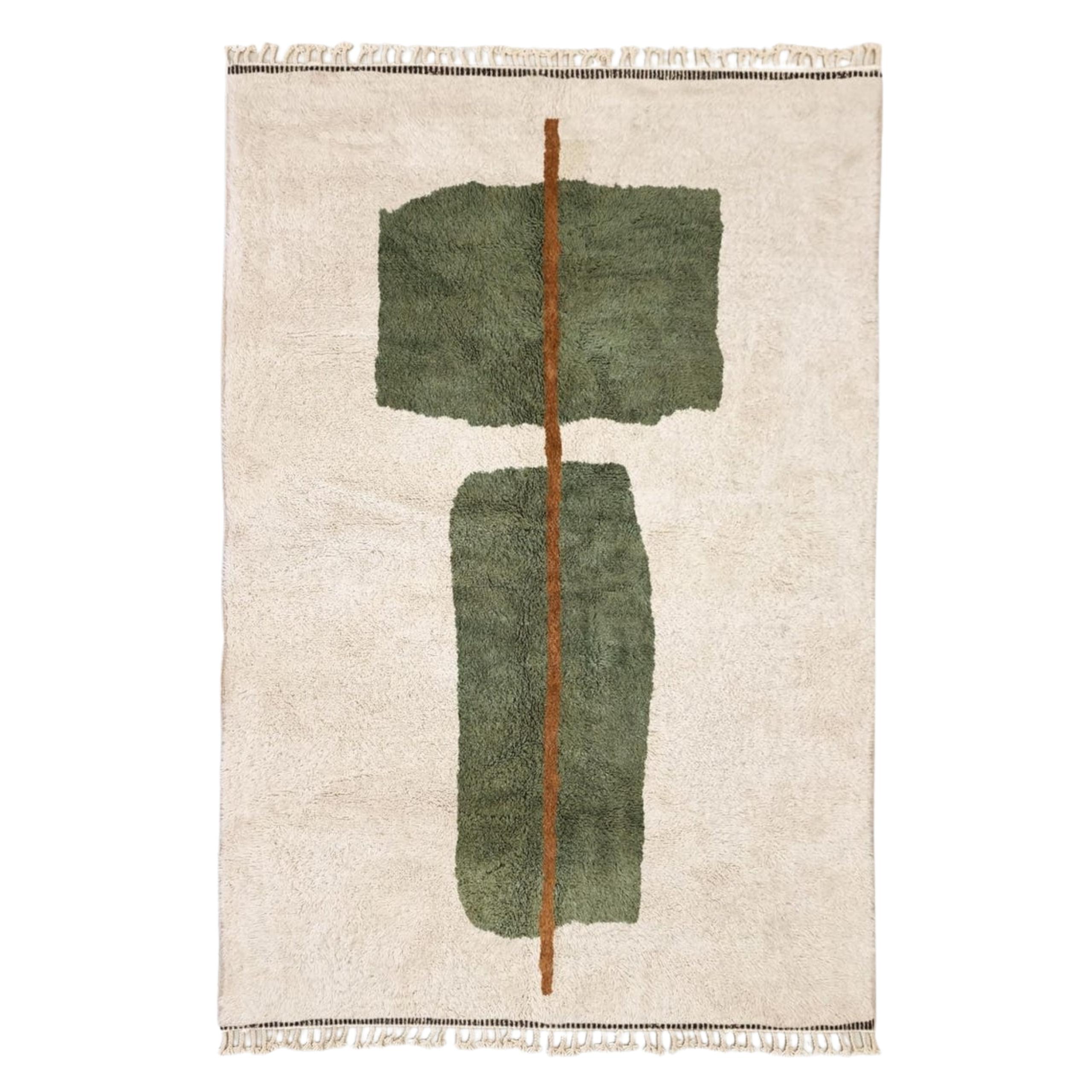 Jawhara– Green and White Rug – Beni Ourain Abstract Custom Rug