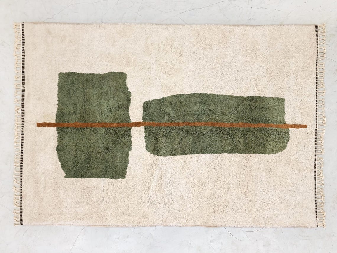 Jawhara– Green and White Rug – Beni Ourain Abstract Custom Rug - Image 8