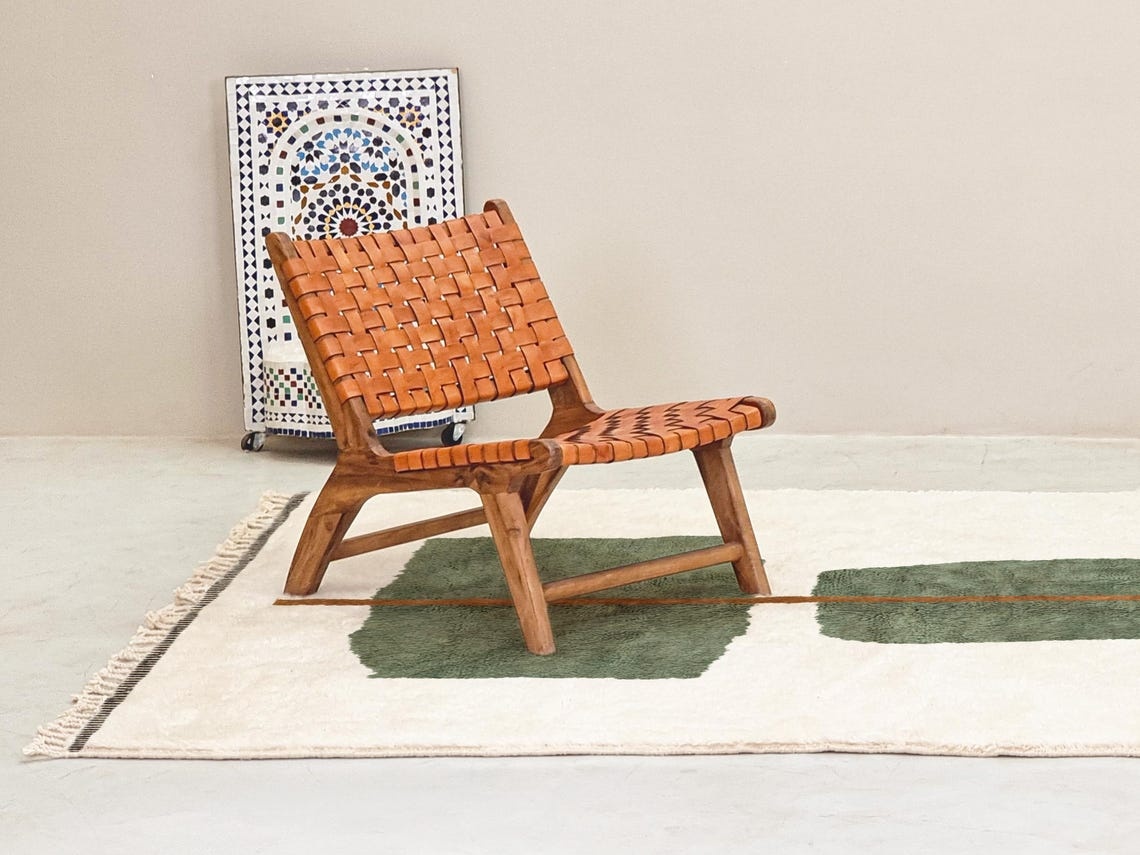 Jawhara– Green and White Rug – Beni Ourain Abstract Custom Rug - Image 6