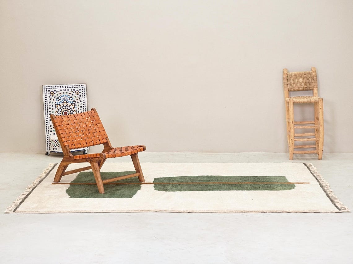 Jawhara– Green and White Rug – Beni Ourain Abstract Custom Rug - Image 5