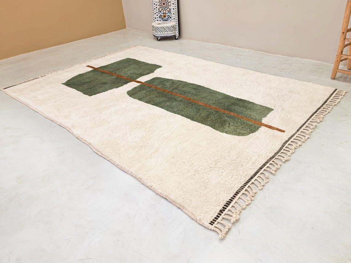 Jawhara– Green and White Rug – Beni Ourain Abstract Custom Rug - Image 3