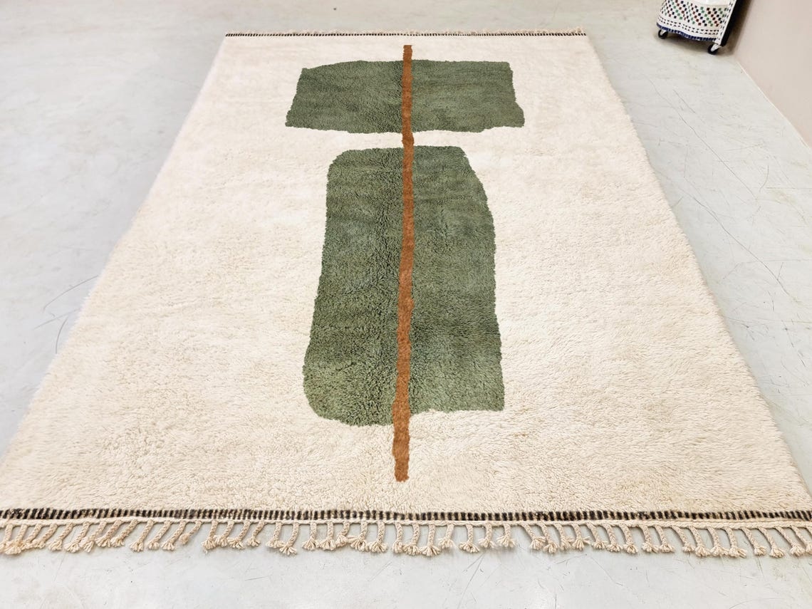 Jawhara– Green and White Rug – Beni Ourain Abstract Custom Rug - Image 4