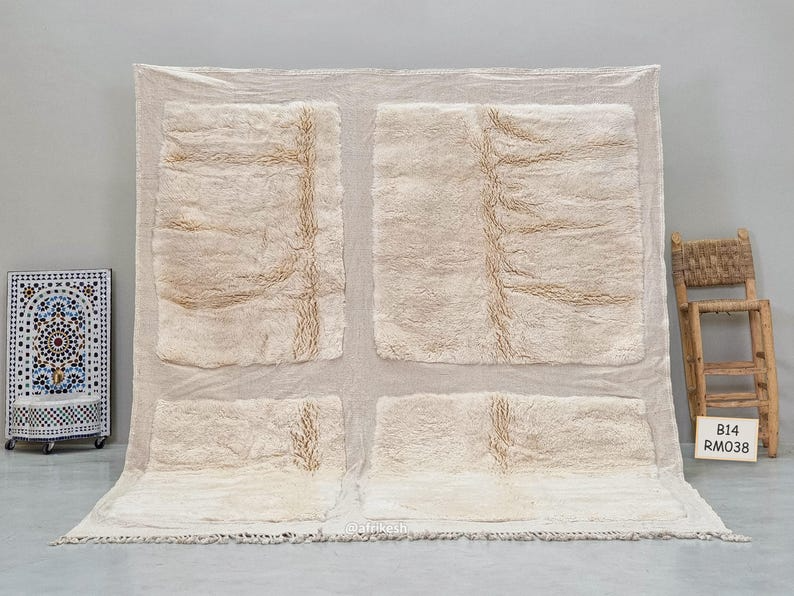 Kamil–  Moroccan White Carpet – Beni Mrirt Geometric Custom Rug