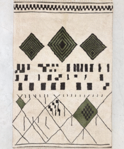 Laleh– Moroccan Beni Ourain Rug Green and White – Custom Geometric Berber Rug