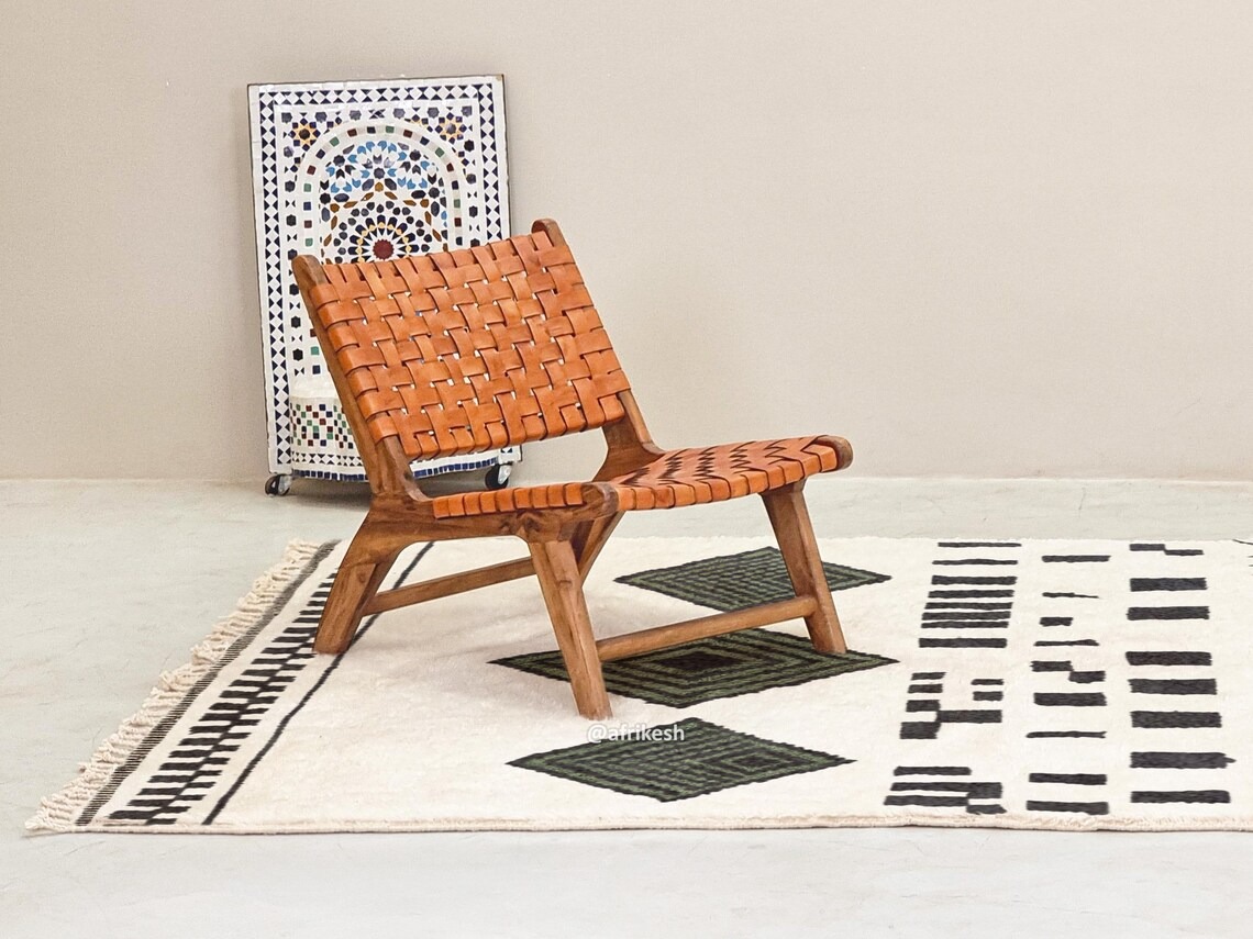 Laleh– Moroccan Beni Ourain Rug Green and White – Custom Geometric Berber Rug - Image 8