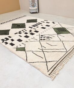 Alternative view of Laleh– Moroccan Beni Ourain Rug Green and White – Custom Geometric Berber Rug