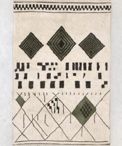 Laleh– Moroccan Beni Ourain Rug Green and White – Custom Geometric Berber Rug