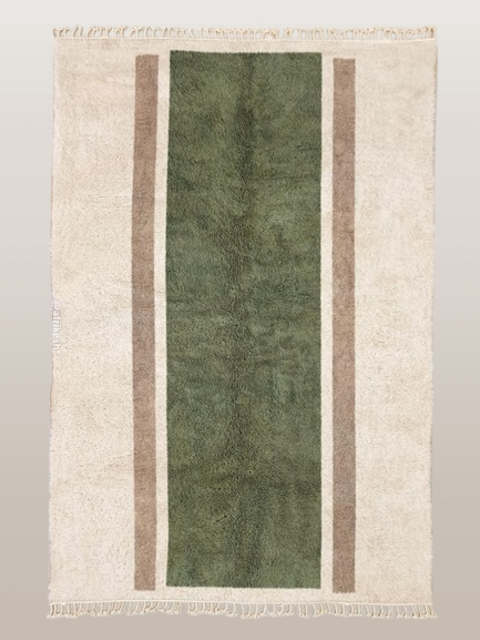 Lamis– Green& White Moroccan Carpet– Beni Ourain Custom Geometric Rug