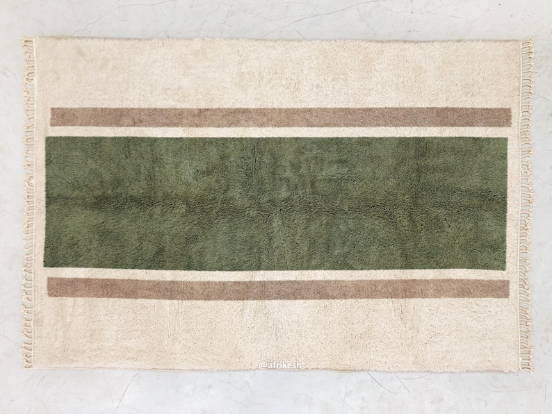 Lamis– Green& White Moroccan Carpet– Beni Ourain Custom Geometric Rug - Image 7