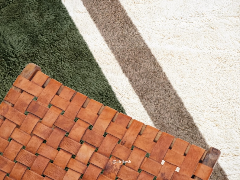 Lamis– Green& White Moroccan Carpet– Beni Ourain Custom Geometric Rug - Image 6