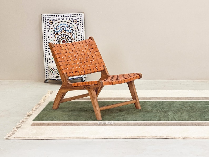 Lamis– Green& White Moroccan Carpet– Beni Ourain Custom Geometric Rug - Image 5