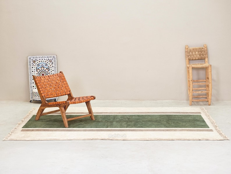 Lamis– Green& White Moroccan Carpet– Beni Ourain Custom Geometric Rug - Image 4