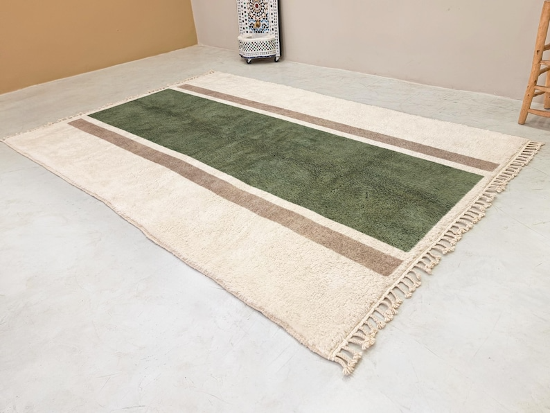 Lamis– Green& White Moroccan Carpet– Beni Ourain Custom Geometric Rug - Image 3