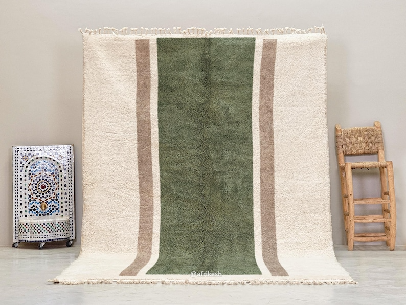 Lamis– Green& White Moroccan Carpet– Beni Ourain Custom Geometric Rug - Image 2