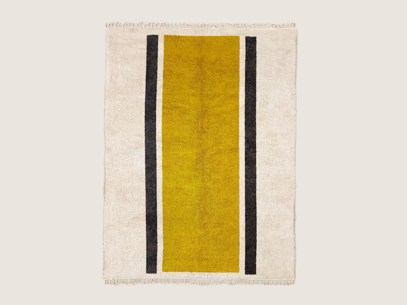 Lamis– Yellow & White Moroccan Carpet– Beni Ourain Custom Geometric Rug