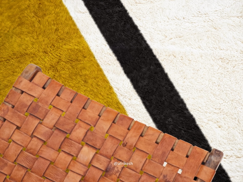 Lamis– Yellow & White Moroccan Carpet– Beni Ourain Custom Geometric Rug - Image 5