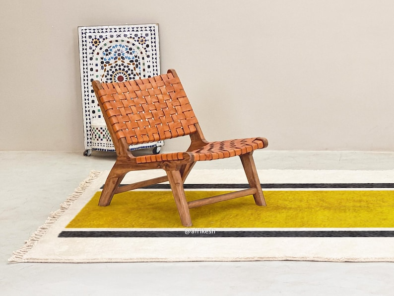 Lamis– Yellow & White Moroccan Carpet– Beni Ourain Custom Geometric Rug - Image 6