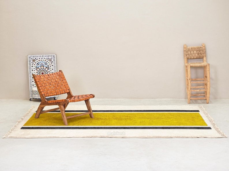 Lamis– Yellow & White Moroccan Carpet– Beni Ourain Custom Geometric Rug - Image 4