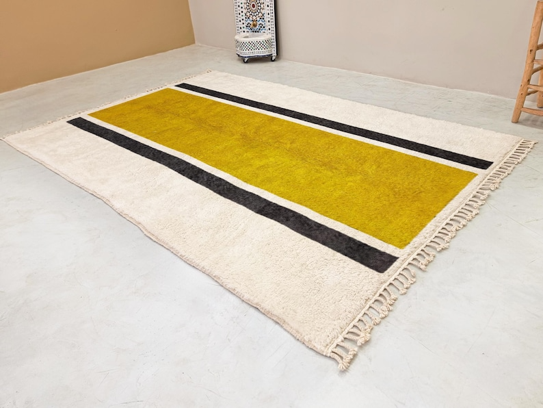 Lamis– Yellow & White Moroccan Carpet– Beni Ourain Custom Geometric Rug - Image 3