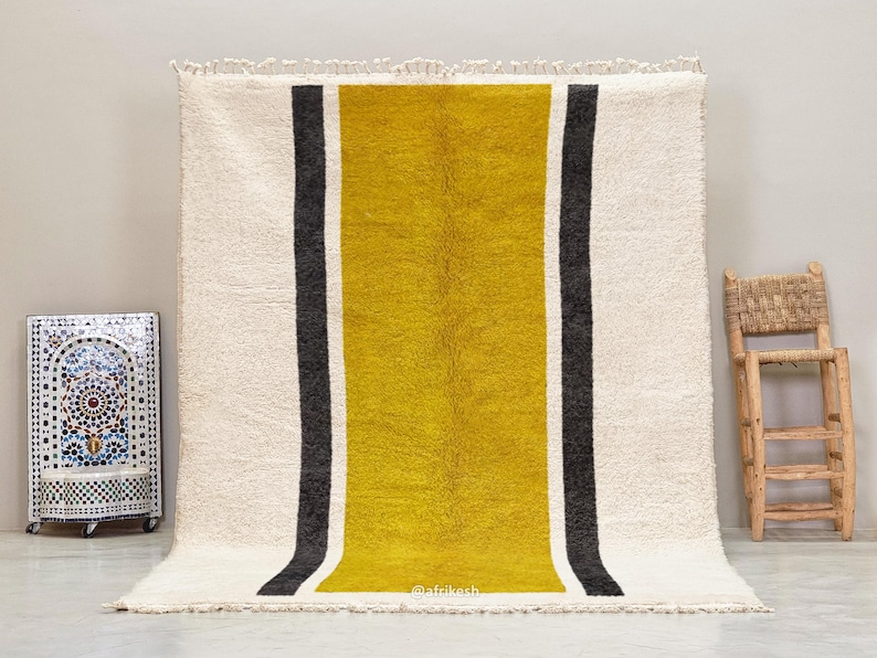 Lamis– Yellow & White Moroccan Carpet– Beni Ourain Custom Geometric Rug - Image 2