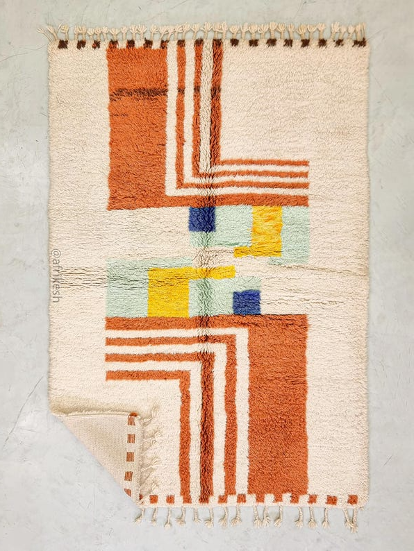 Layali– Moroccan Handmade Abstract Carpet | Beni Ourain White and Brown Rug – Custom Sizes