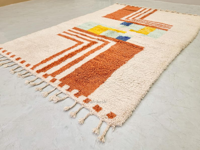 Layali– Moroccan Handmade Abstract Carpet | Beni Ourain White and Brown Rug – Custom Sizes - Image 3