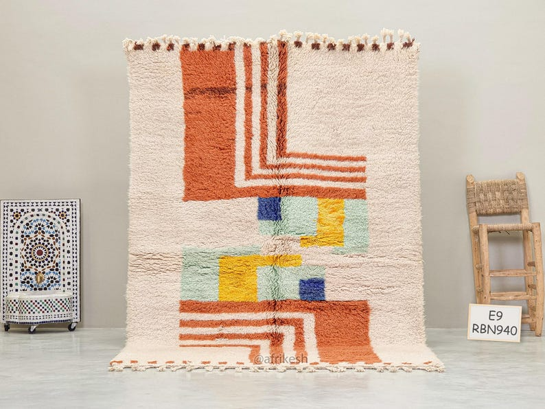 Layali– Moroccan Handmade Abstract Carpet | Beni Ourain White and Brown Rug – Custom Sizes - Image 2