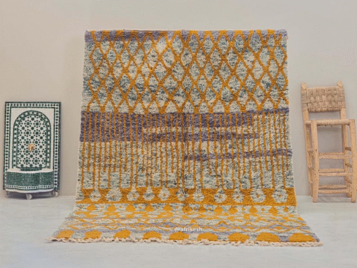LUSTIA – Beni Ourain Mustard and Blue Rug – Custom Geometric Rug