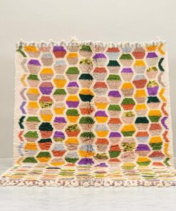 Alternative view of Medina– Beni Ourain Colorful Rug  – White and Purple Geometric Rug | Moroccan Handmade Custom Carpet