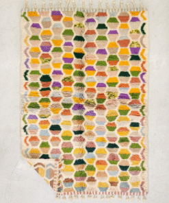 Medina– Beni Ourain Colorful Rug  – White and Purple Geometric Rug | Moroccan Handmade Custom Carpet