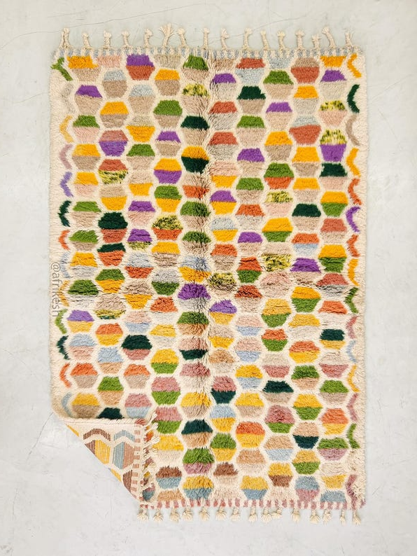 Medina– Beni Ourain Colorful Rug  – White and Purple Geometric Rug | Moroccan Handmade Custom Carpet