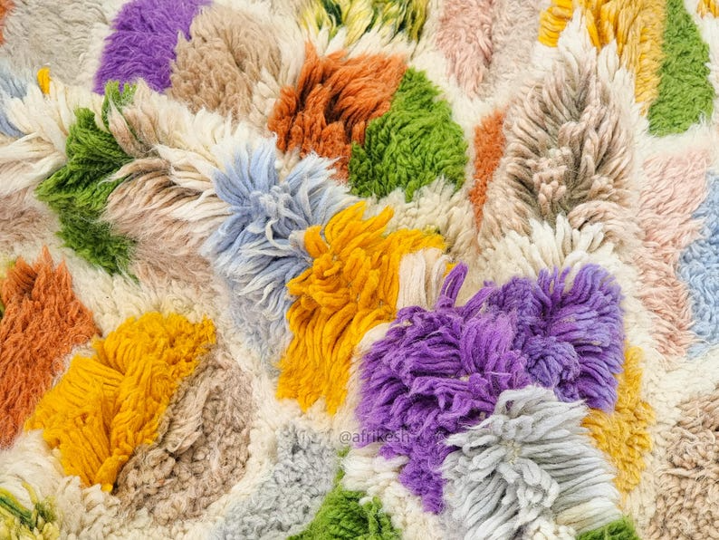 Medina– Beni Ourain Colorful Rug  – White and Purple Geometric Rug | Moroccan Handmade Custom Carpet - Image 8