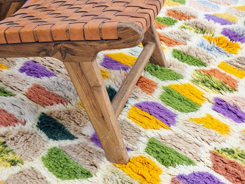 Medina– Beni Ourain Colorful Rug  – White and Purple Geometric Rug | Moroccan Handmade Custom Carpet - Image 6