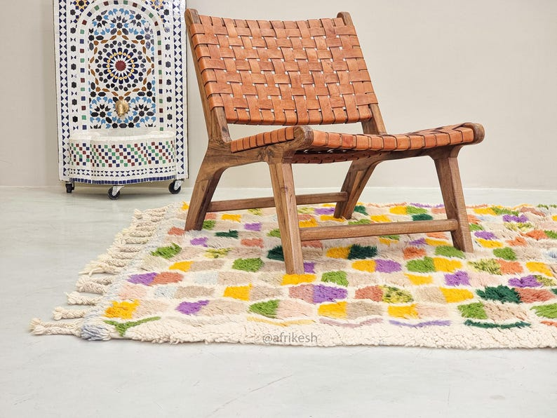 Medina– Beni Ourain Colorful Rug  – White and Purple Geometric Rug | Moroccan Handmade Custom Carpet - Image 5