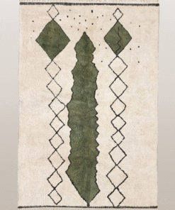 Najat– Moroccan Beni Ourain Rug white and Green– Custom Geometric Rug