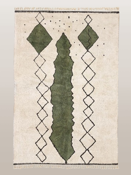 Najat– Moroccan Beni Ourain Rug white and Green– Custom Geometric Rug