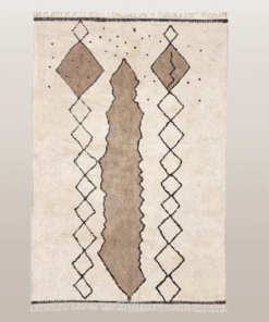 Najat– Moroccan Beni Ourain white and Beige Rug  – Custom Geometric Rug