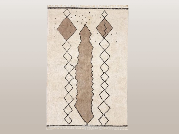 Najat– Moroccan Beni Ourain white and Beige Rug  – Custom Geometric Rug