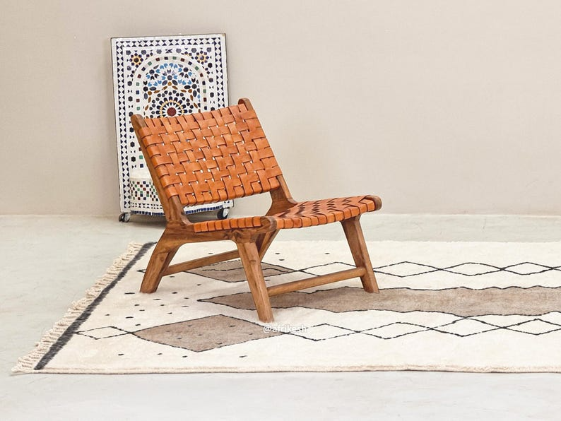 Najat– Moroccan Beni Ourain white and Beige Rug  – Custom Geometric Rug - Image 5