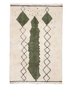 Najat– Moroccan Beni Ourain white and Green Rug – Custom Geometric Rug