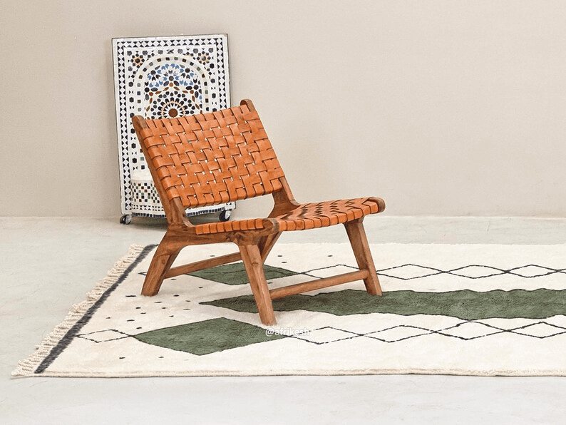 Najat– Moroccan Beni Ourain white and Green Rug – Custom Geometric Rug - Image 5