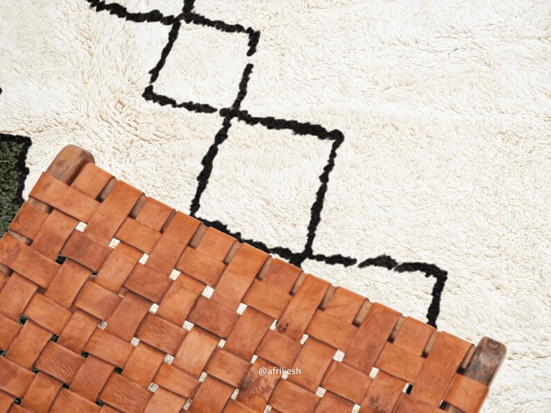 Najat– Moroccan Beni Ourain white and Green Rug – Custom Geometric Rug - Image 6