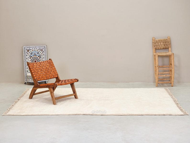 Niloofar– Beni Ourain White Rug – Moroccan Solid Carpet  6x9 - Image 3