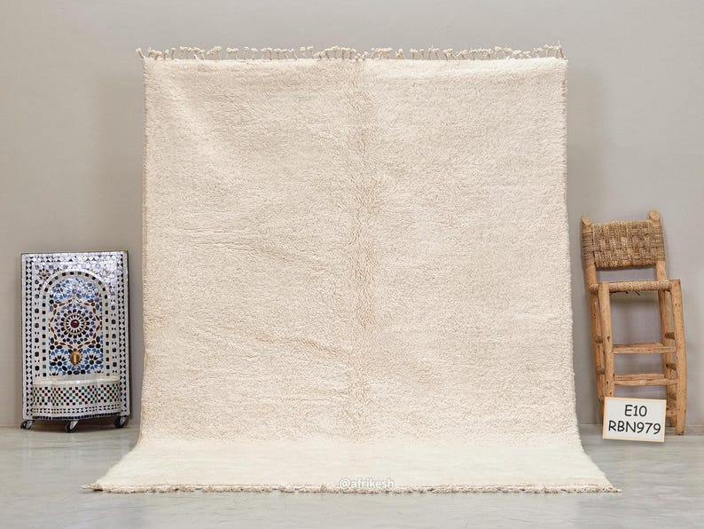 Niloofar– Beni Ourain White Rug – Moroccan Solid Carpet  6x9