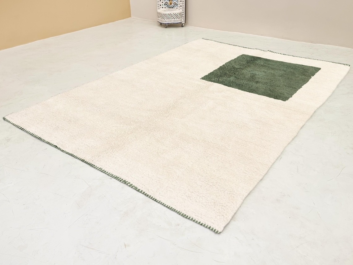 Nouran– Moroccan Beni Ourain Rug Green and White – Custom Geometric Rug - Image 6